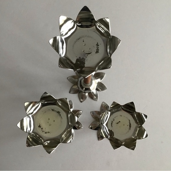 Vintage Mid Century Modern TRIO Wood Danish Look Votive Candle Holders Flowers - Picture 2 of 4